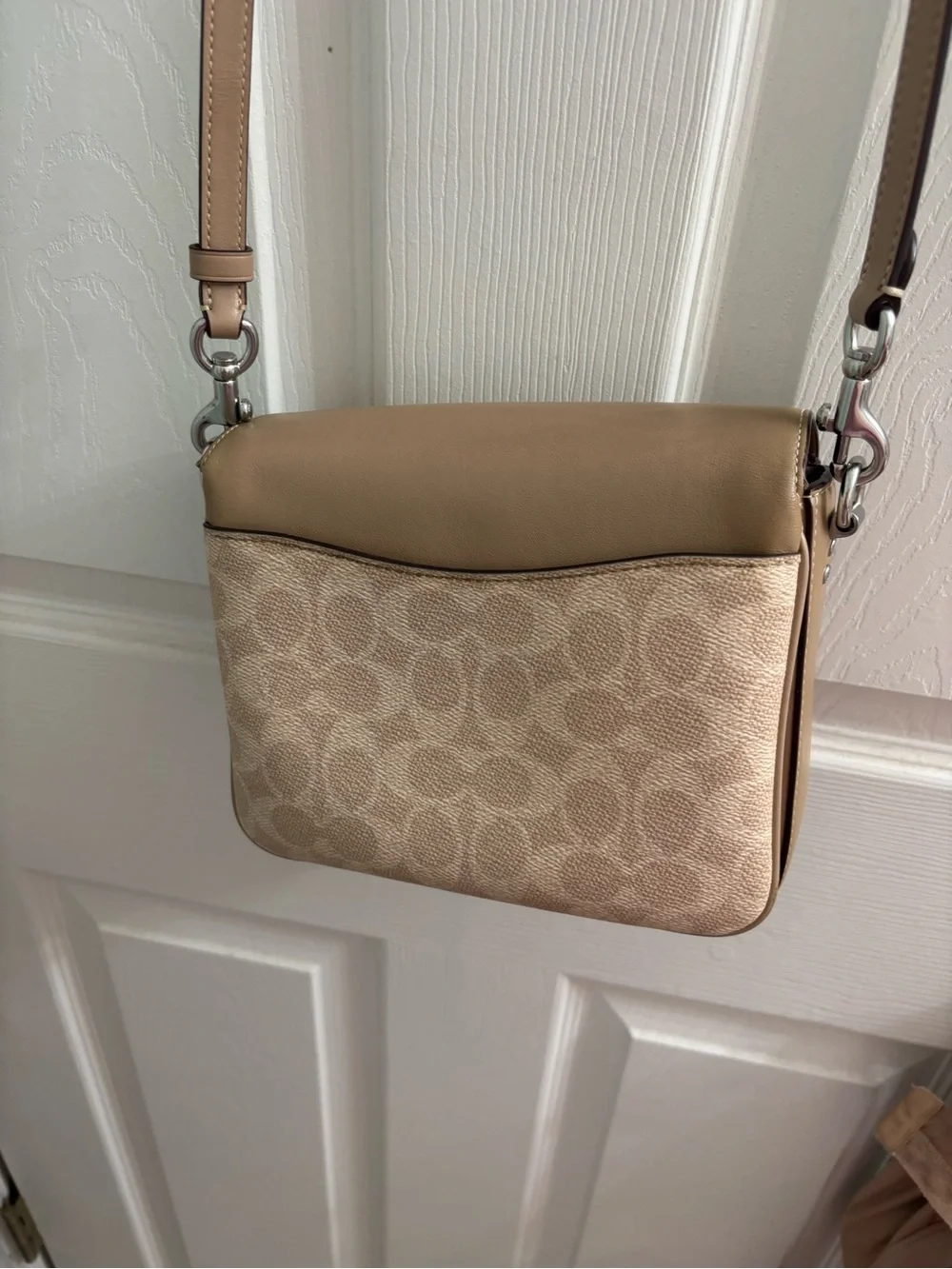 Coach Tan and Beige Crossbody Bag with Signature Canvas